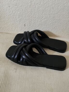 Shabbies Amsterdam Black Knotted Slide Sandals Size 39